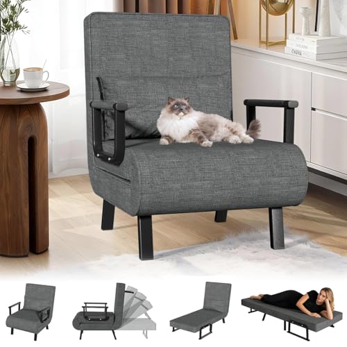 Schlafsessel, 3-in-1 Schlafsofa Sessel mit Schlaffunktion, Schlafsessel Klappbar mit 6 Verstellbare Winke, Einzelsofa Klappsofa mit Kissen, Gepolsterter Armlehnstuhl für Wohnzimmer und Wohnung