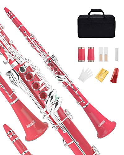 LAGRIMA B Flat Beginner Student Clarinet with 2 Barrels, Case, Stand,10 Reeds, Mouthpiece (Pink)