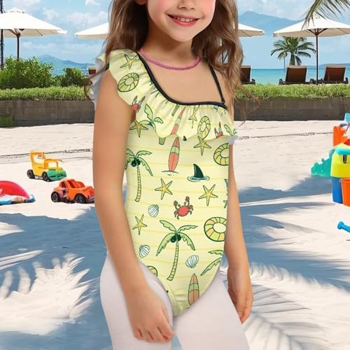 Image of Girls Swimsuit One Piece Ruffle Swimsuit Non-Slip Straps UPF 50+ for Girls Size 3-14 Years