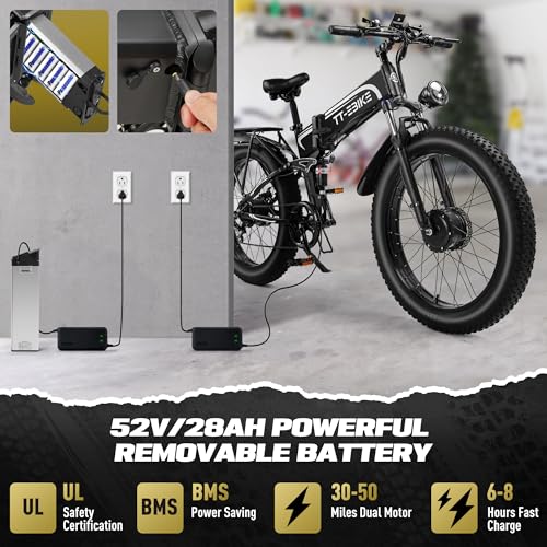 Tt-Ebike 3000W Dual Motor Folding Electric Bike For Adults With 52V 28Ah Battery,26X4 Fat Tire All Terrain Ebikes,Full Suspension 38Mph E Bike,Shm 7-Speed Gear E Bikes thumb #2