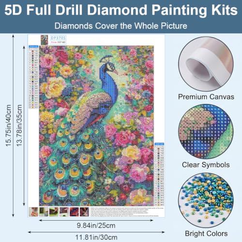 Image of HASTHIP Peacock 5D Diamond Painting Kit Full Drill Art Decor