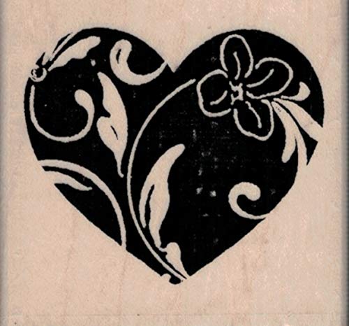 Impression Obsession C8186 Flower Flourish Heart Wood Mounted Rubber Stamp #TOP28