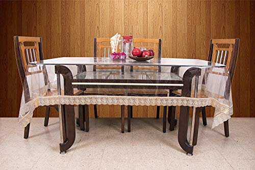 SNDecor Indoor Outdoor Heavy Duty Premium Crystal Clear Vinyl Tablecloth, Waterproof Wipeable Plastic Protector Cover for Tables (Golden Lace, 60" x 90") by SNDecor - Used condition - Image 2