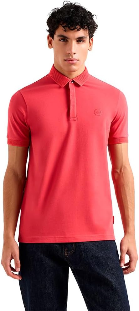 Armani Exchange Mens Solid Pique Circle Logo Polo