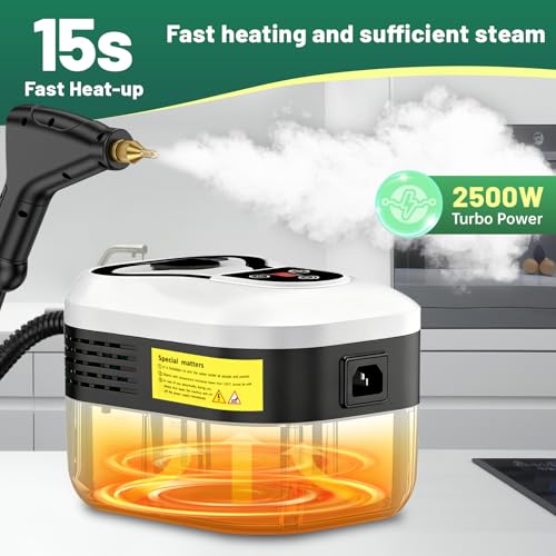 Image of 2500W Handheld Steam Cleaner, 15s Fast Heat-Up High Temp Pressurized Steamer, 1.2L Large Tank, Portable Steam Cleaning Machine for Home, Kitchen, Bathroom, Car, Grout & Furniture (White)