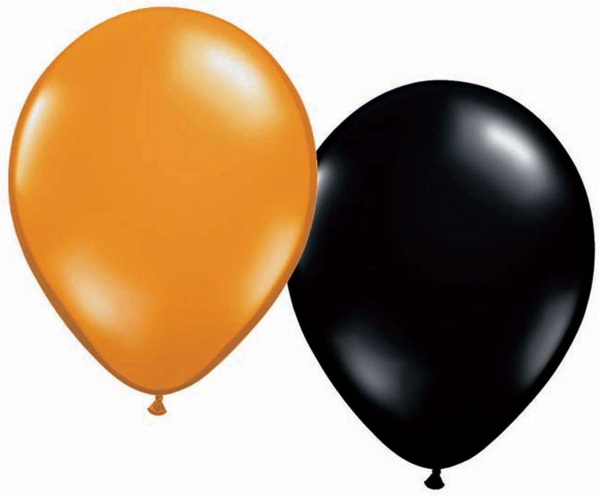 PMU 100 Pcs Halloween Balloons 11 Inch, Fun Balloons for Halloween Party Décor, Spooky Ghost Theme Orange and Black