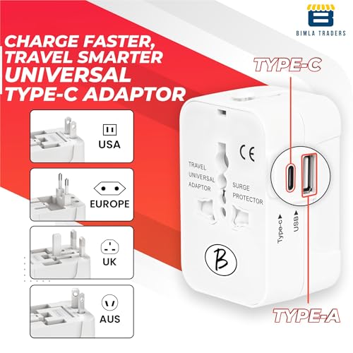 Image of Btag Universal Travel Adapter All in One Worldwide, Travel Adapter USB Ports with Multi Type Power Outlet (QC18W-PD20W,100-240) Voltage (White)