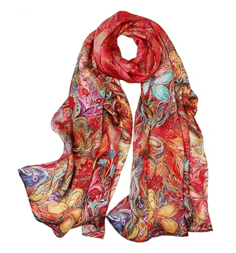 Women's 100% Mulberry Silk Scarf Floral Print Satin Long Scarf Wrap Shawl (ACY01)