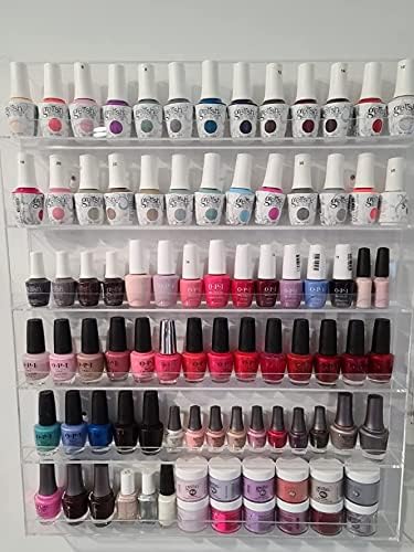 NIUBEE 2Pack Acrylic Nail Polish Rack Wall Mounted Organizer Holds 120 Bottles, 6-Slot Clear Nail Polish Holder Display Shelf Storage