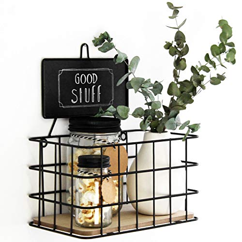 Estantería de pared 21 x 13 x 24 cm, negro/natural, estantería colgante para cocina, oficina, cocina, cocina, estante para especias Cover