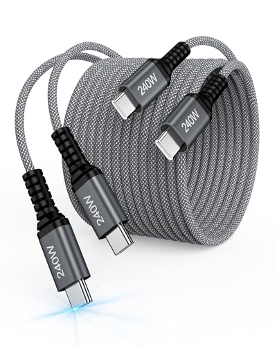 Cabo USB C para USB C, cabo de carregamento super rápido tipo C 240W para iPhone 16e 16 15 Pro Max Samsung Galaxy A17 Z Flip7 Fold7 S25 Edge S24 Macbook Pro/Air iPad Switch Steam Deck, [1,8 m/2 peças
