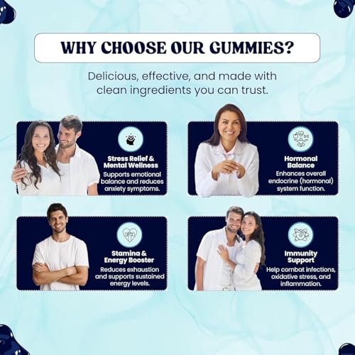 Image of Daily Wellness Ashwagandha Gummies for Men & Women | Stress Relief, Energy & Vitality Support | Mixed Fruit Flavor | No Added Sugar | Vegan | Gluten free | 30 Gummies | Ashwagandha, Shatavari & Safed Musli