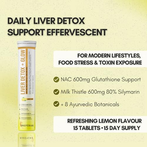 Image of Liver Detox Effervescent Tablets - NAC 600mg + Milk Thistle 600mg (80% Silymarin) | 10 Actives Liver Support Supplement for Antioxidant & Digestive Support | Lemon Flavour | 30 Tablets (Pack 2)