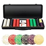 SLOWPLAY Nash Ceramic Poker Chips Set, 500 PCS [with Numbered Values],43mm Poker Chips, 12g Each | Features a High-end Chip case with Extra Durable German Polycarbonate Shell
