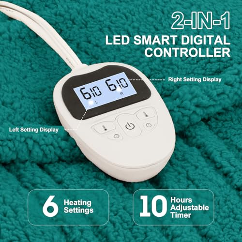 Queen Size Electric Blanket Single Control - 84"X90" Soft Double Sided Sherpa Heated Blanket with 6 Heating Levels & 10 hrs Timer Settings, Washable & ETL Certified for Bed, Green
