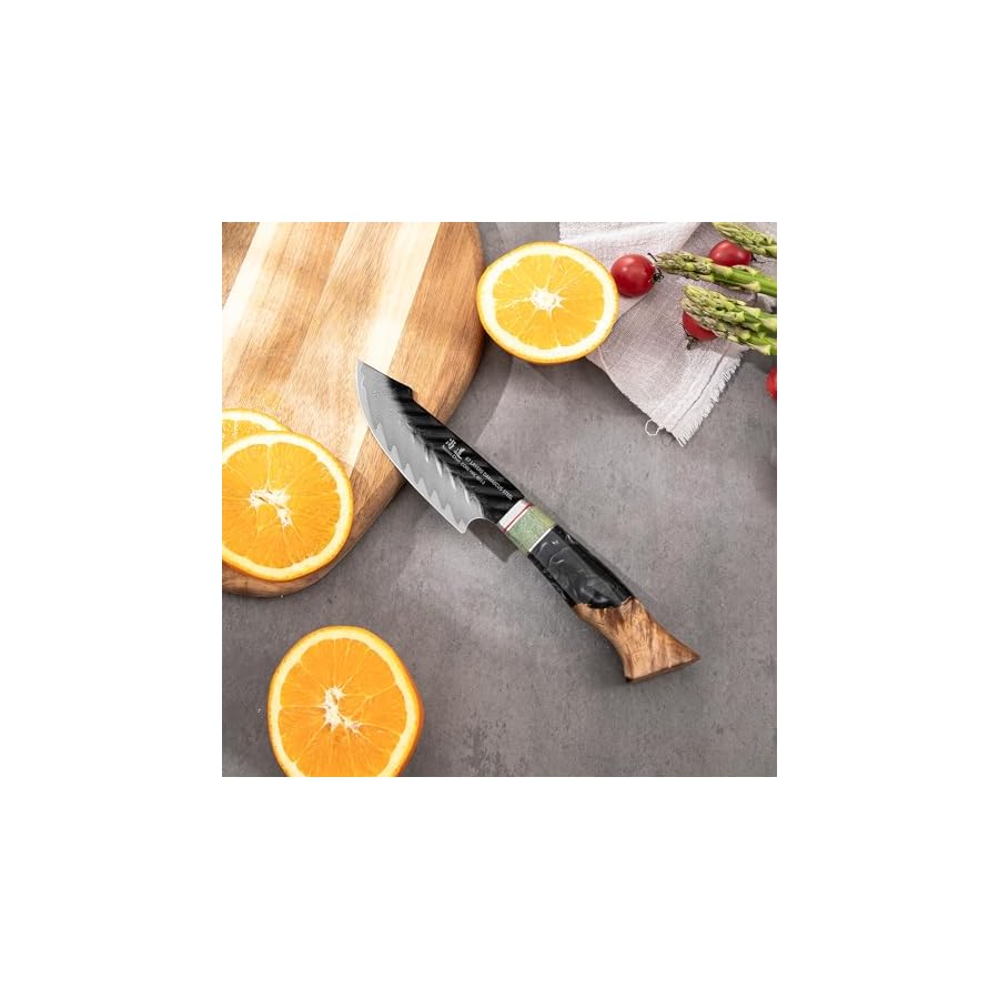Damascus-Utility-Knife-48-Inch-Fruit-Knife-with-Leather-Sheath-67-Layers-Alloy-Steel-Peeling-Cutter-Hand-Forged-Resin-Wood-Handle-QILIN-Series SHANGDAO Damascus Utility Knife 4.8 Inch Fruit Knife with Leather Sheath 67 Layers Alloy Steel Peeling Cutter - Hand Forged Resin & Wood Handle QILIN Series