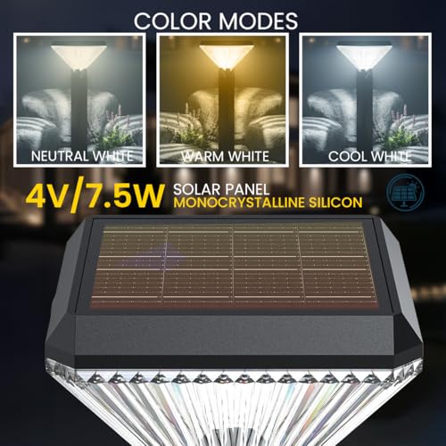 Image of hardoll Solar Gate & Garden Outdoor Lights for Home 8800mAh Battery, IP65 Waterproof, 64 LEDs, 3 Color Modes (Warm /Cool /Neutral), Remote Controlled, Square Shaped Pillar Lamps with Poles(Pack of 2)