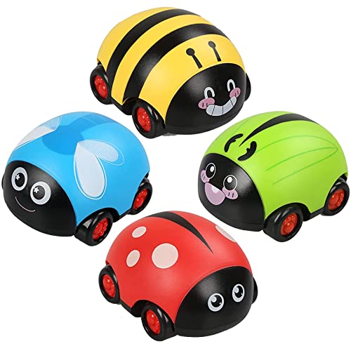 RONGYI Baby Wind-Up Car Vehicles, Friction Pull Back Toy Cars, Push and Go Vehicles, 4 Piezas Pull Back Cars con Cute Insect Shape, Toy Car Set para Gift Children Boys & Girls Cover