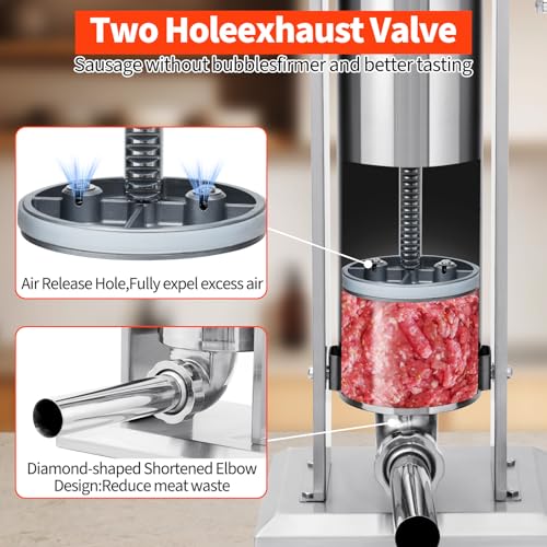 Image of Sausage Stuffer 2 Speed Stainless Steel Vertical Sausage Maker Commercial Spanish Churro Maker with 4 Nozzles for Business or Home Use 7L