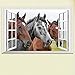 Home Find Horse Wall Decals 3D Faux Window View Decals Removable Fake Window Scene Wall Stickers Home Decor Art Mural Animals for Living Room Kids Room Nursery 23 inches x 15 inches
