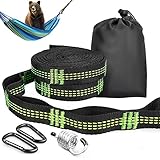 fijacion hamaca 【Todo lo que necesitas】 Incluye un juego de 2 correas de hamaca de servicio pesado, 2 clips de acero inoxidable y una bolsa de transporte. Cada correa mide 3 m x 25 mm (largo x ancho) con 15 trabillas (6 m de largo y 30 trabillas en total). El sistema de suspensión de la hamaca tiene una capacidad de carga de 500 kg y funciona perfectamente con cualquier hamaca de camping, columpio de jardín o silla colgante.