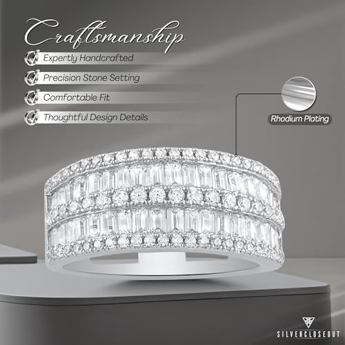 Sterling Silver Simulated Diamond Baguette Cut Statement Ring (Size 4-10)3