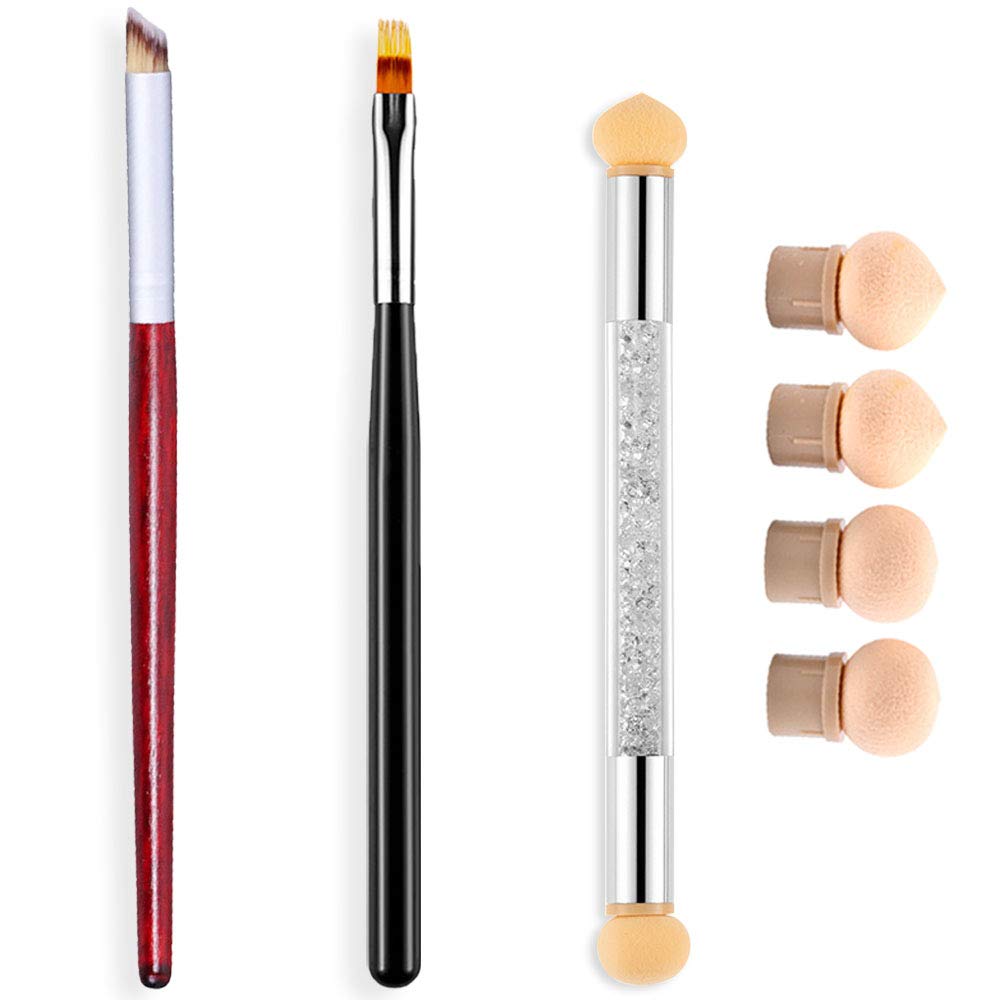 SILPECWEE 3 Pcs Acrylic Nail Brush Set Nail Gradient Shading Pen With 4 Replaceable Sponge Heads Ombre Nail Art Brush Makeup Nail Painting Brushes-image-44