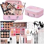 Kits de maquillage professionnels pour les adolescentes filles femmes, Kit de maquillage pour les débutants avec cas de voyage, paillasses à paupières, Concealer, Fondation, Pinceaux, Gloss à lèvres, Mascara, Stencils, Éponge de maquillage (couleur 18)