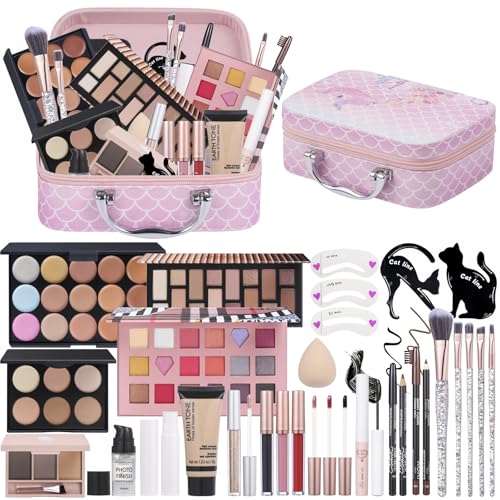 Makeup Kit For Girls Makeup Set For Teen Beginners Make up Gift Set For Women with Makeup Box Eyeshadow Palettes Foundation Concealer brushes set (Colors 18)