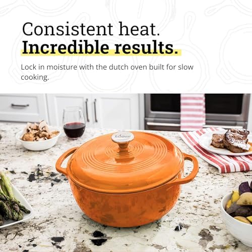 Lodge Essential Enamel Cast Iron Dutch Oven 6 Quarts - Perfect for Bread Baking, Braising, Marinating & Slow Cooking, Features Moisture-Sealing Lid & Dual Handles, Kitchen Essentials, Apricot - 2
