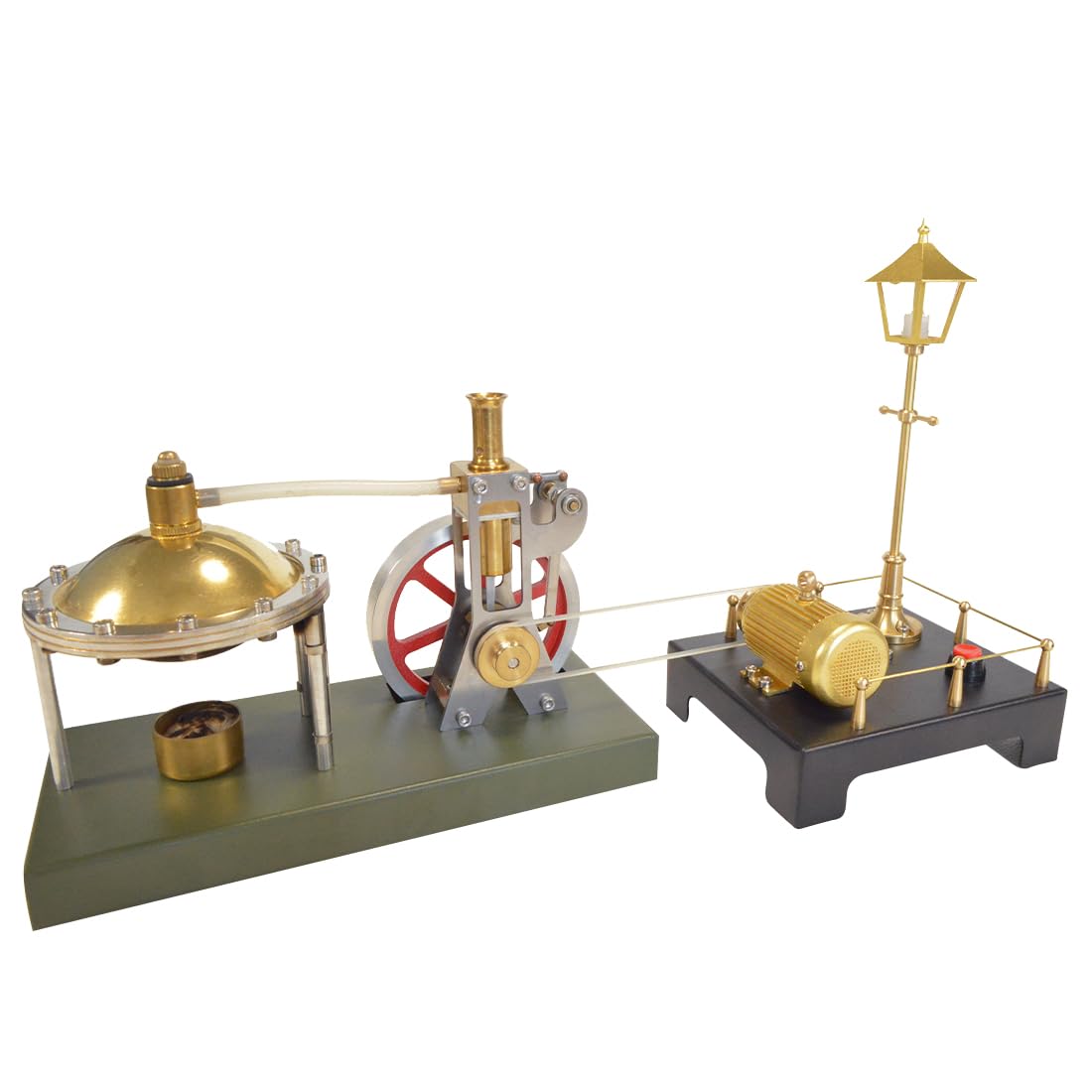 Stylomira DIY Vertical Steam Engine Kit with Spherical Boiler + RETROL Steam Generator and Street Lamp Scene Model, Educational Desktop Set for Hobbyists and STEM Projects