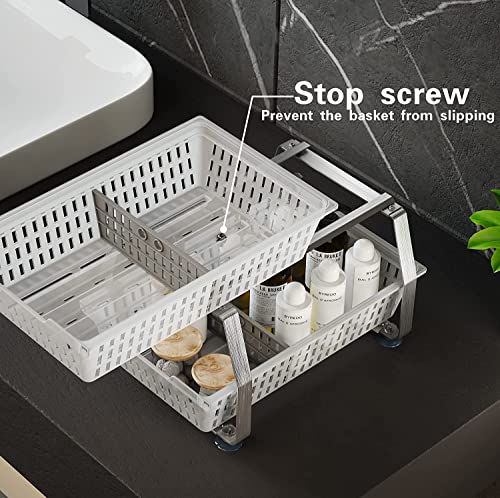 Junyuan Under Sink Organizers And Storage With Dividers, Bathroom Countertop Organizer,Double Pull Out Cabinet Organizer Stainless Steel #TOP3