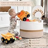 TIMEYARD XXXLarge Cotton Rope Basket Woven Baby laundry Blanket Basket for Home Decor Living Room Nursery, Toy Storage Baskets for Kids Boys Girls, 55x35cm, White & Jute Mix - Image 4