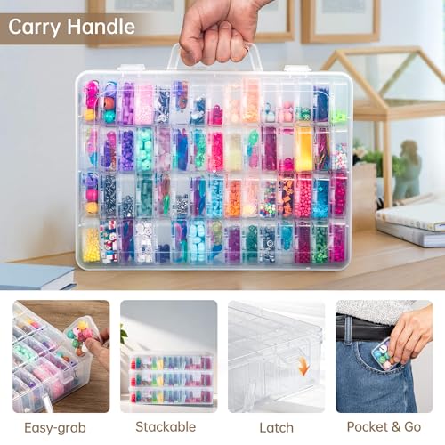 Image of Bead Organizer Box, 60 Pack Small Clear Storage Boxes with Labels, Large Travel Craft Case with Handle, Mini Plastic Containers for Jewelry Making Diamonds DIY Pony Bracelet Screws Seeds Small Parts