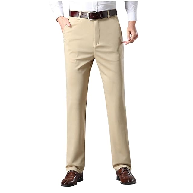 Cambkatl Mens Straight Leg Dress Pants - Stretch Flat Front Business Casual Outdoor Golf Work Pants with Pockets