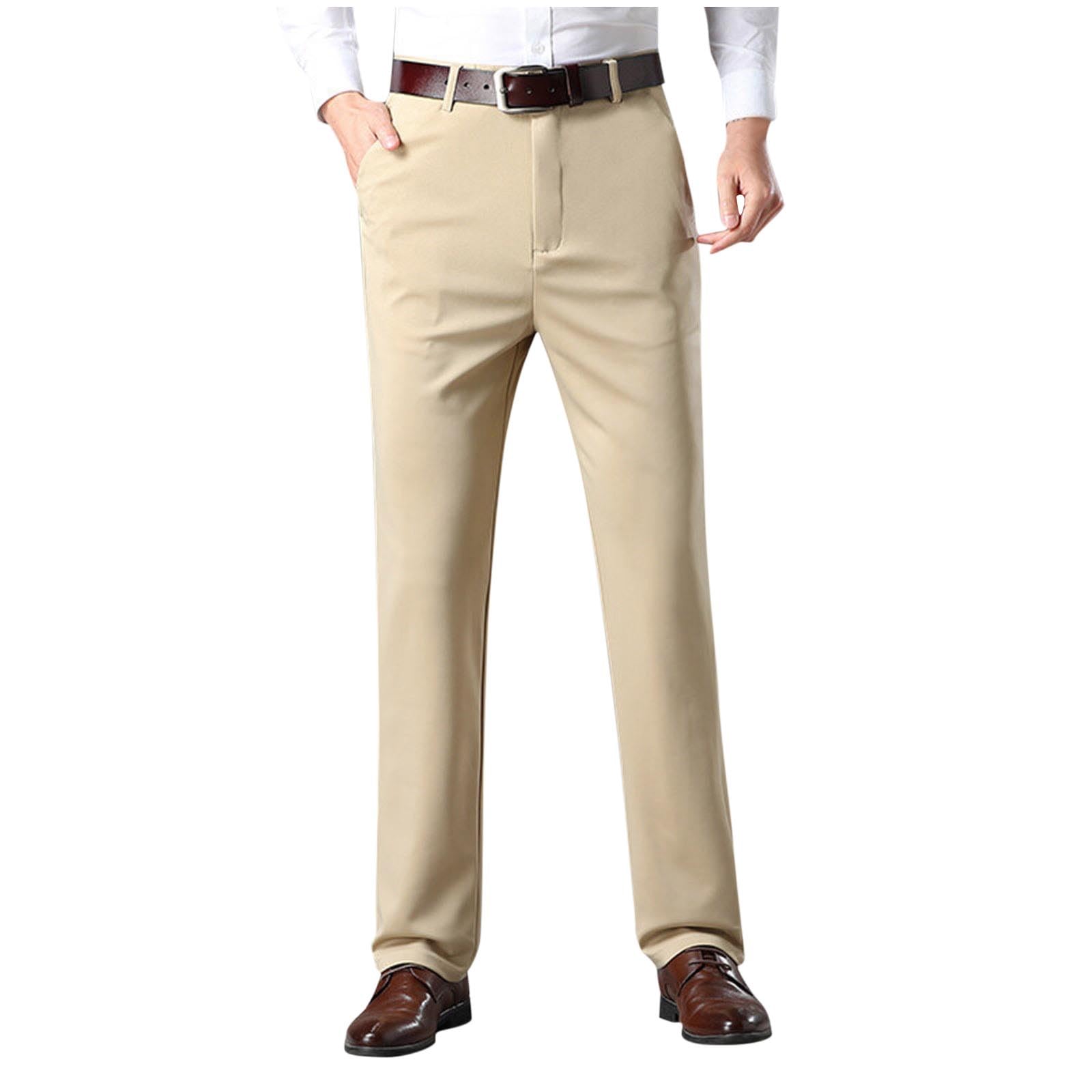 Cambkatl Mens Straight Leg Dress Pants - Stretch Flat Front Business Casual Outdoor Golf Work Pants with Pockets