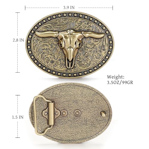 Image of SANSTHS Cowboy Belt Buckle, Western Belt Buckles for Men Women Texas Bull Rodeo Cowgirl Belt Buckle