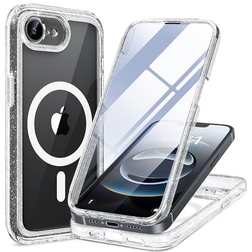 Miracase iPhone 17E / 16E ケース MagSafe対応 あいふおん17E / 16E スマホケース 2025 9H強化ガラス 6.1インチ フルカバー 360°全身保護 ワイヤレス充電対応 きらりん