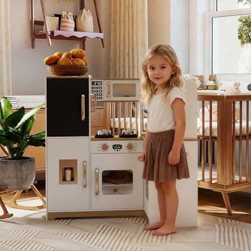 TaoHFE White Corner Play Kitchen with Lights,Kitchen Set for Kids Ages 3-8,White Kids Toy Kitchen Set with Pretend Play Accessories Playset for Kid — view 2