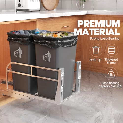 Image of 28-40 QT Pull Out Trash Can Under Cabinet with Soft-Close Slides,Heavy Duty Slide Out Under Sink Garbage Can Kit for Kitchen,Garbage Can Not Included,Requires Minimum Cabinets Opening 17 inchW X 25 inchD