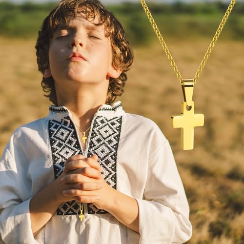 Image of Sereney Cross Necklace for Boys, 8th 9th 13th Birthday Gifts for Toddler Kids Teen Boys Girls, Baptism Gift Mustard Seed Jewelry as Rcia Christian Religious Necklace for Son Daughter Pendants