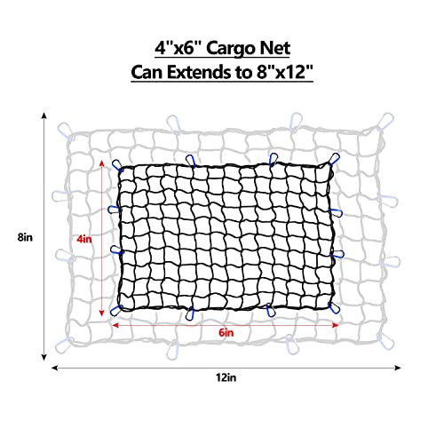 4’X6’ Truck Cargo Netting Cargo Net Expands To 8' X 12' With 4"X4" Mesh Grid Super Duty Bungee Cargo Net Heavy Duty Cargo Netting For Truck Bed Stretches With 12 Adjustable Metal Carabiners #TOP1