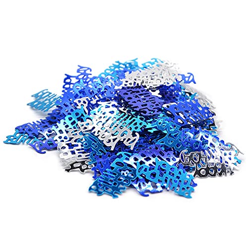 Image of Happy Birthday Confetti - Table Sprinkling Scatter Decoration, Blue & Silver Party Supplies
