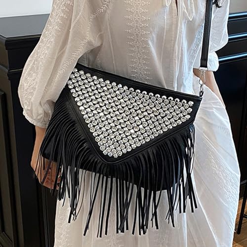 Image of Hoce Women's Leather Fringe Messenger Bag Large Hobo Crossbody Tassel Shoulder Bags, Gift for Mom Wife Girlfriend