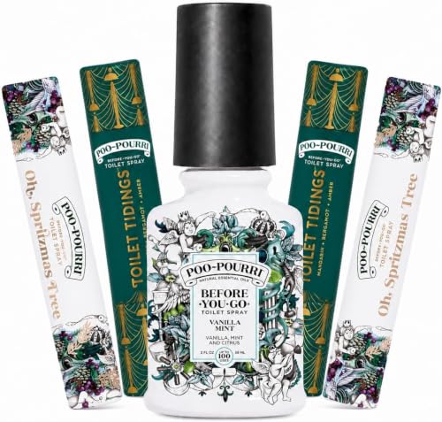 Image of Poo-Pourri Before-You-Go Toilet Spray Vanilla Mint 2 Fl Oz & 10 ml Travel Sprays - Toilet Tidings and Oh, Spritzmas Tree