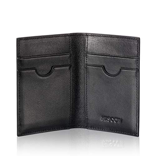 Slim Leather Credit Card Holder 4cc for Men & Women, Italian Calfskin (Black)