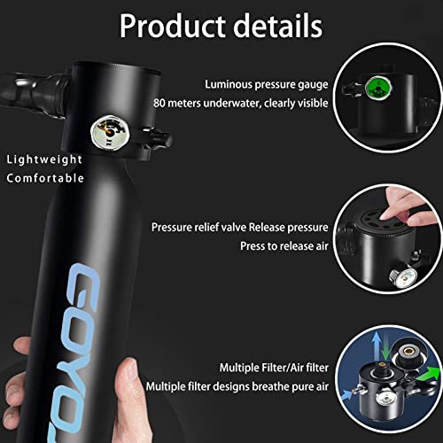 0.5L Mini Tank Dive Scuba, 5-10 Minutes Underwater Breath Device Portable Diving Cylinder Oxygen Tank Kits, Reusable Pony Bottle, Underwater Diving Breathing Training, 10M Deepest Water (Black) #TOP6