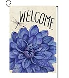 ORTIGIA Welcome Spring Summer Garden Flag 12x18 Inch Double Sided Watercolor Dahlia Flower Floral Ya