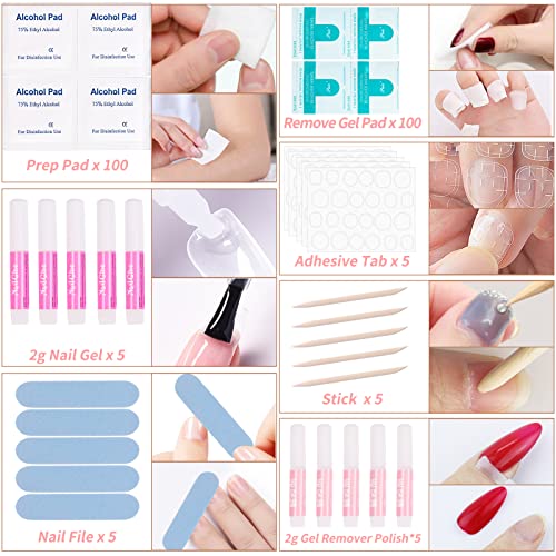 Acrylic Nail Supplies with UV Light Manicure Set, Base TOP Coat Gel Polish Kit Nail Glue Extension Kit Nail Art Brushes Glitter Files Tools Gel Remover for False Fake Nail Tips & Press On Nails