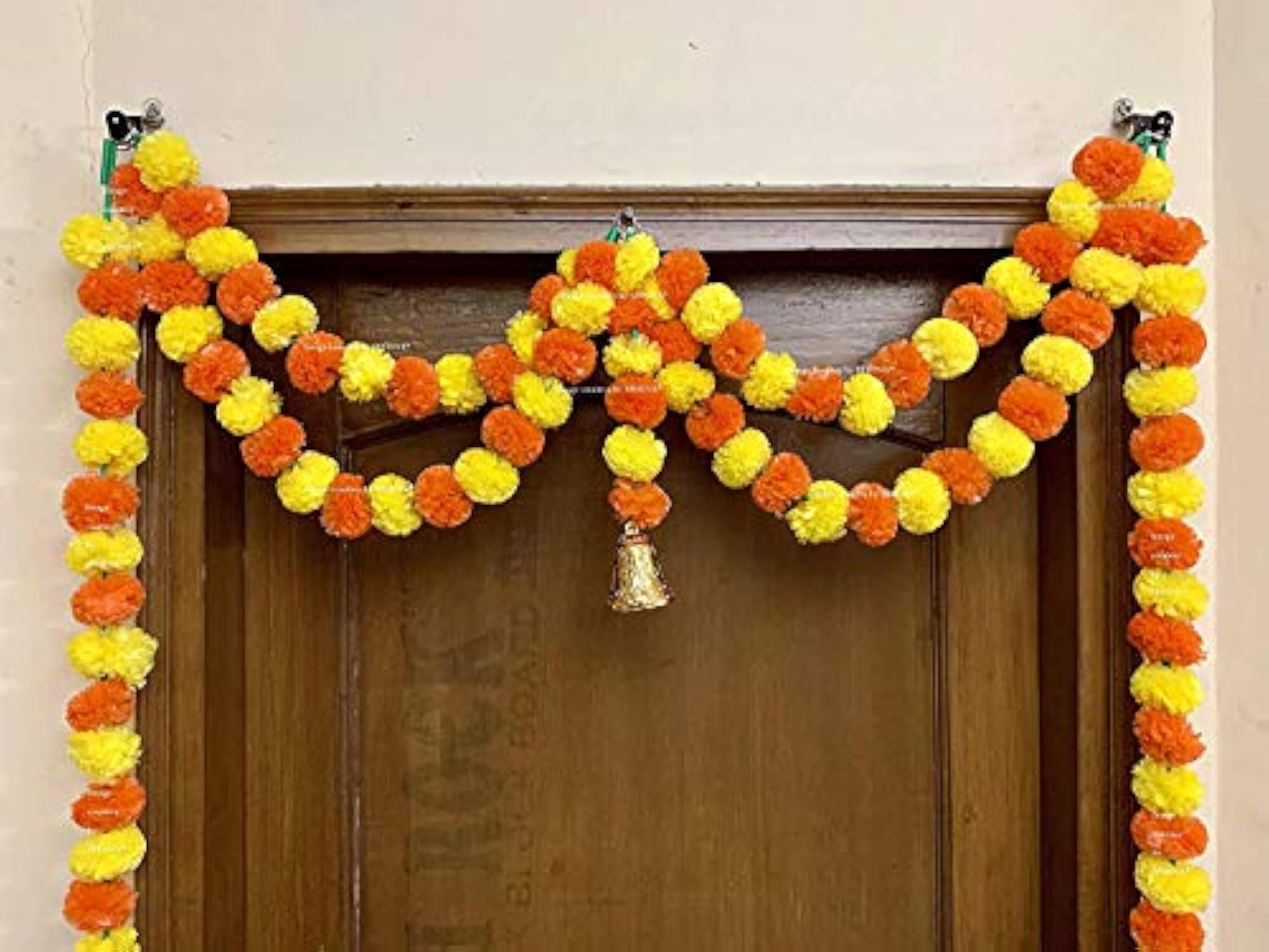 Artificial Marigold Fluffy Flowers Double Line Door Toran Set